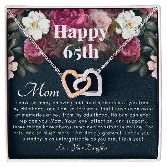 Mother'S 65Th Birthday Gift Gift For Mom On Her Birthday Gift For Mom From Daughter Mom Necklace Best Mom Gift Message Card Interlocking Hearts Necklace