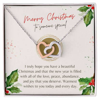 Merry Christmas Interlocking Hearts Necklace Cream Holly