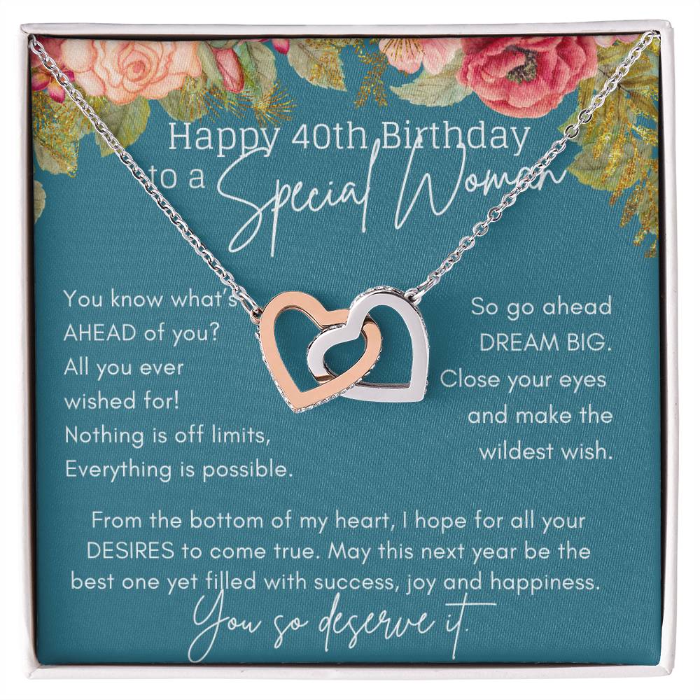 40Th Birthday Necklace For Women Gift Ideas Interlocking Hearts Necklace