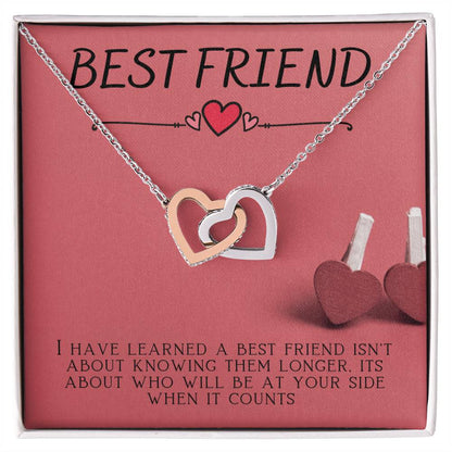 Best Friend Rememberable Quote Box Interlocking Hearts Necklace