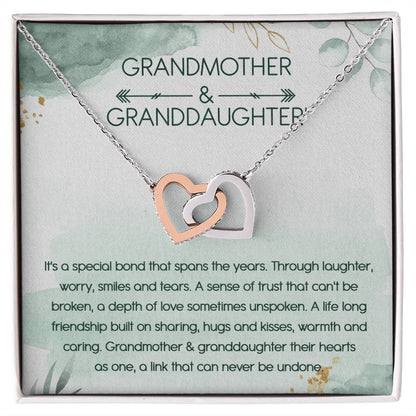 Grandmother & Granddaughter Interlocking Hearts Necklace Message Card