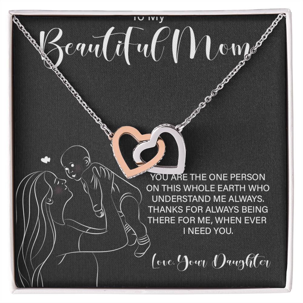 To My Wonderful Mom - Love From Daughter - Princess Love For Mom Interlocking Hearts Necklace