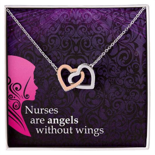 Nurses Are Angels Without Wings - Interlocking Heart Necklace Interlocking Hearts Necklace