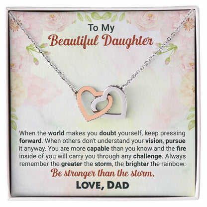 To My Beautiful Daughter - Be Stronger Than The Storm - Interlocking Necklace Interlocking Hearts Necklace