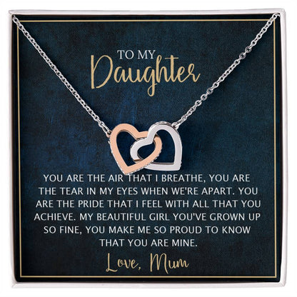 To My Daughter - Unique Heart Bonding Necklace Gift Set Interlocking Hearts Necklace