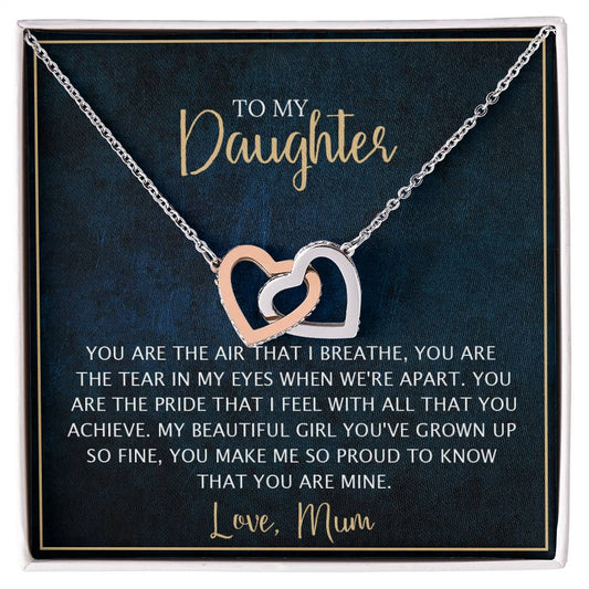 To My Daughter - Unique Heart Bonding Necklace Gift Set Interlocking Hearts Necklace