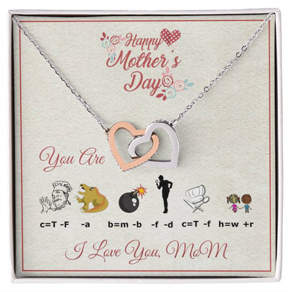 Interlocking Heart Necklace For Mom With Rebus Message Card Interlocking Hearts Necklace