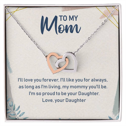 To My Mom Interlocking Hearts Necklace Message Card