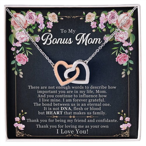 To My Bonus Mom - I Am Forever Grateful Interlocking Hearts Necklace