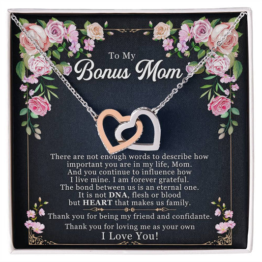 To My Bonus Mom - I Am Forever Grateful Interlocking Hearts Necklace