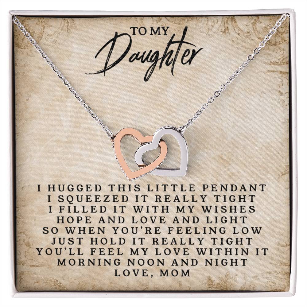 To My Daughter - Love Mom - Interlocking Heart Necklace Interlocking Hearts Necklace
