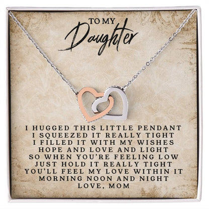 To My Daughter - Love Mom - Interlocking Heart Necklace Interlocking Hearts Necklace