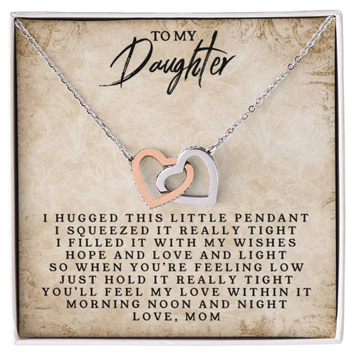To My Daughter - Love Mom - Interlocking Heart Necklace Interlocking Hearts Necklace