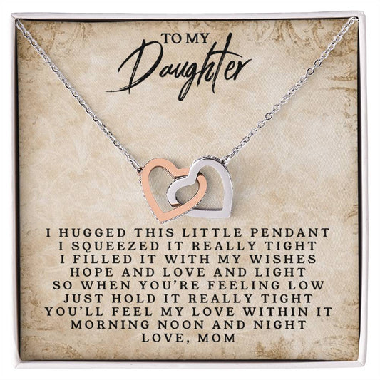 To My Daughter - Love Mom - Interlocking Heart Necklace Interlocking Hearts Necklace