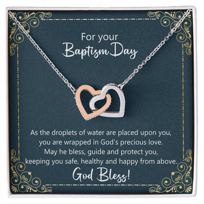 Baptism Gift - May God Keep You Safe Necklace Interlocking Hearts Necklace