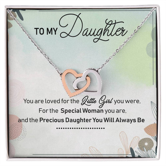 To My Daughter Interlocking Hearts Necklace Message Card