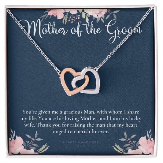 Mother Of The Groom Gift Necklace Wedding Gift Bridal Party Rehearsal Dinner Man Of My Dreams Parent Of Groom Mother In Law Gift Interlocking Hearts Necklace