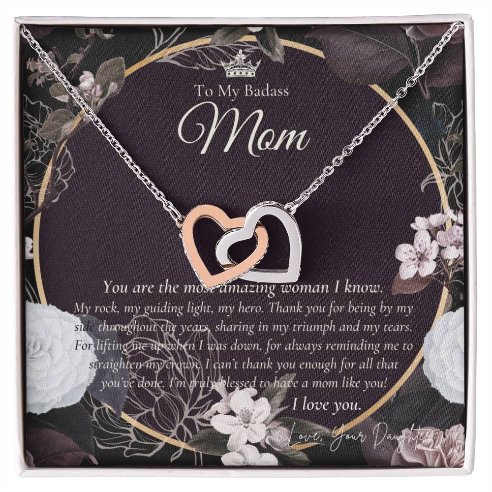 To My Badass Mom Necklace Badass Mom Gift Mother’S Day Gift Birthday Gift Gift From Daughter On Wedding Day Interlocking Hearts Necklace