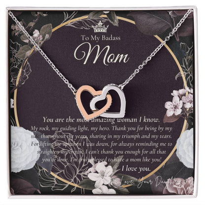To My Badass Mom Necklace Badass Mom Gift Mother’S Day Gift Birthday Gift Gift From Daughter On Wedding Day Interlocking Hearts Necklace