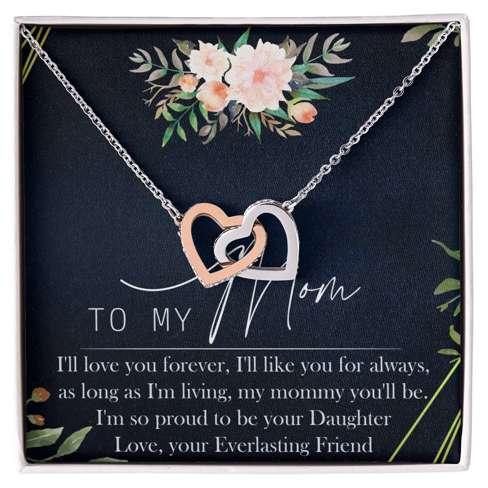 To My Mom Interlocking Hearts Necklace Message Card