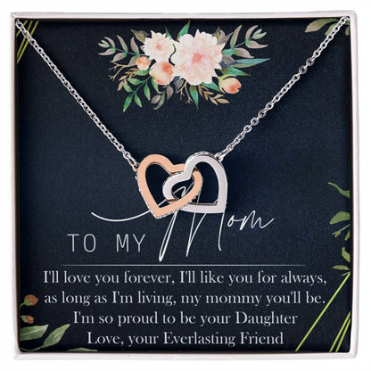 To My Mom Interlocking Hearts Necklace Message Card