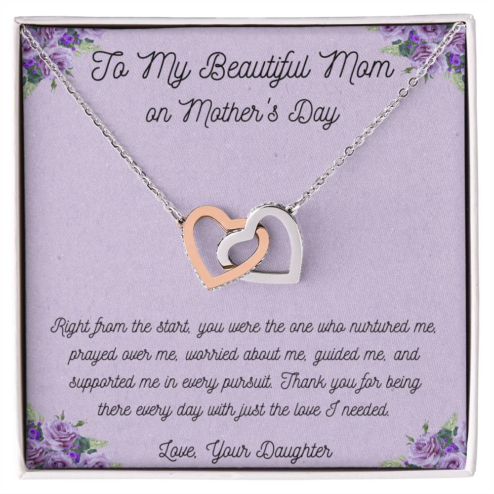 To My Beautiful Mom - Interlocking Hearts Necklace