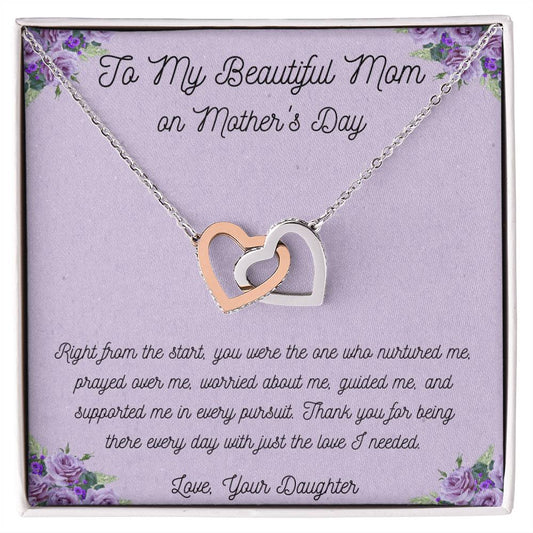 To My Beautiful Mom - Interlocking Hearts Necklace