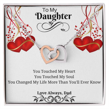 To My Daughter - You Touched My Heart & Soul Interlocking Hearts Necklace