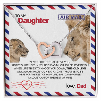 To My Daughter - This Old Lion Will Always Have Your Back Interlocking Hearts Necklace