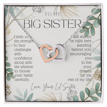 To My Sister Live Your Dreams Gift For Big Sister From Little Sister Sister Birthday Graduation Christmas Present Interlocking Hearts Necklace