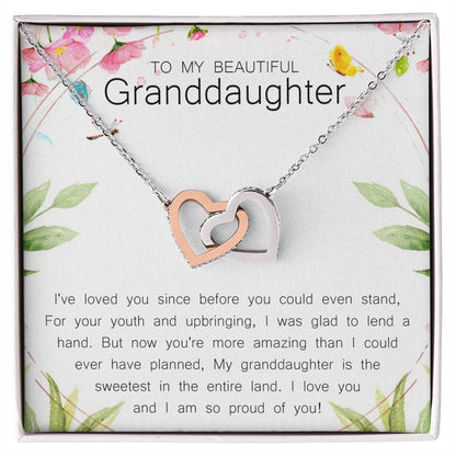 To My Beautiful Granddaughter Interlocking Hearts Necklace Message Card