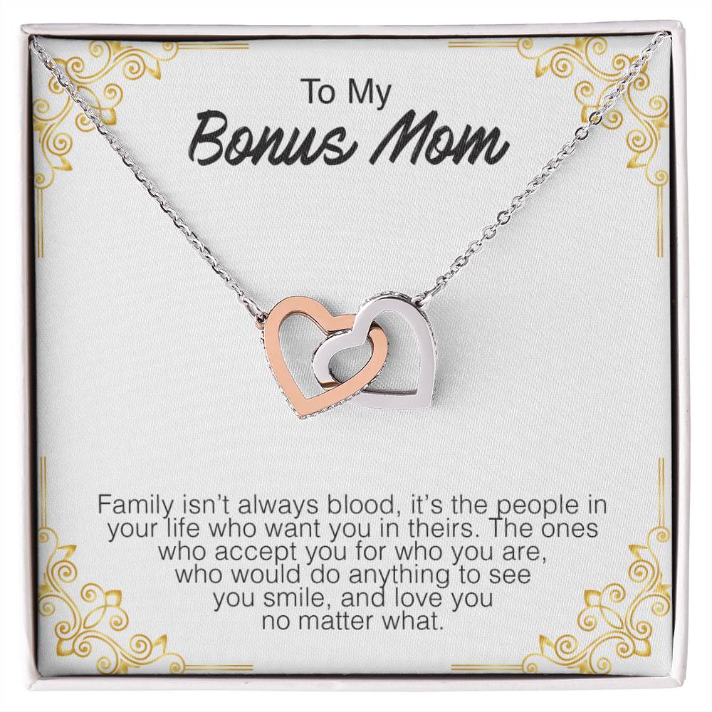 To My Bonus Mom - Interlocking Hearts Premium Lovecube Interlocking Hearts Necklace
