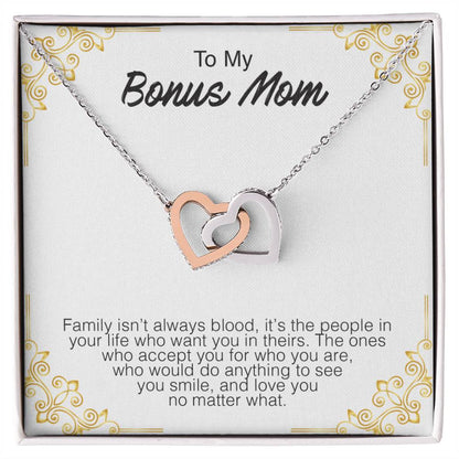 To My Bonus Mom - Interlocking Hearts Premium Lovecube Interlocking Hearts Necklace