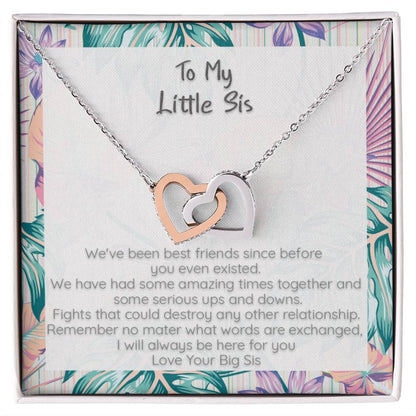 Little Sis I Will Always Be Here For You - Locked Hearts Necklace Interlocking Hearts Necklace