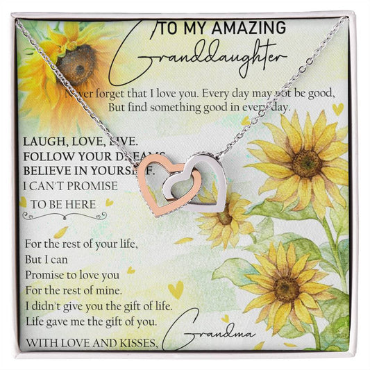 To My Amazing Granddaughter Interlocking Hearts Necklace Message Card