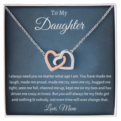 To My Daughter - Always Be My Little Girl - Heart Necklace Interlocking Hearts Necklace