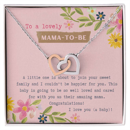Mama To Be Interlocking Hearts Necklace Pink Floral Baby Shower