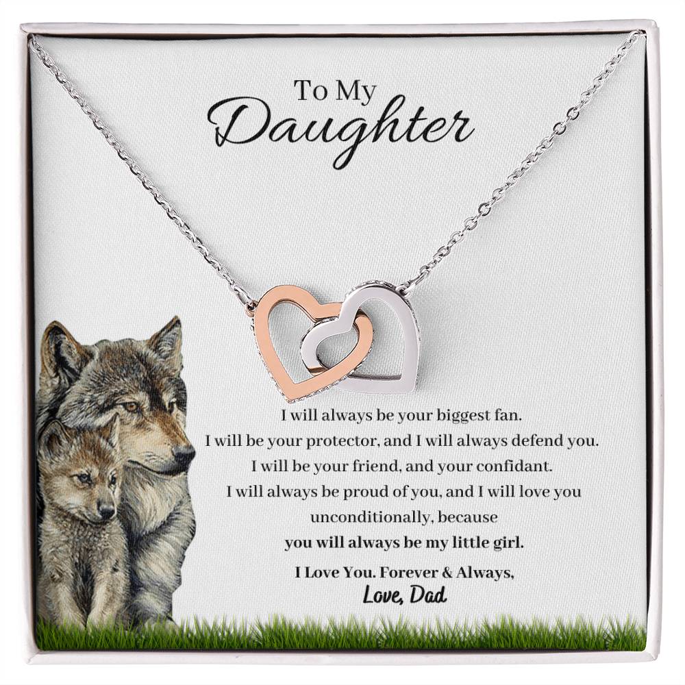 To My Daughter - I Will Always Be Your Biggest Fan Wolf And Pup Interlocking Hearts Necklace
