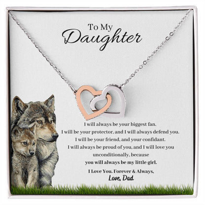 To My Daughter - I Will Always Be Your Biggest Fan Wolf And Pup Interlocking Hearts Necklace