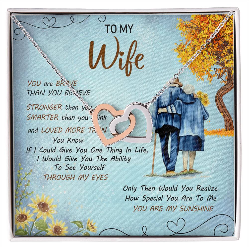 To My Wife You'Re My Sunshine Interlocking Love Necklace Mother'S Day Message Card From Husband Interlocking Hearts Necklace