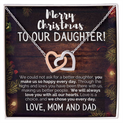 Merry Christmas To Our Daughter Love Mom And Dad Interlocking Hearts Necklace