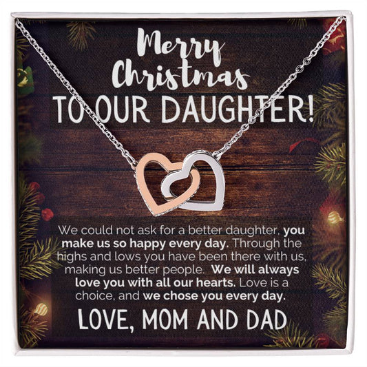 Merry Christmas To Our Daughter Love Mom And Dad Interlocking Hearts Necklace