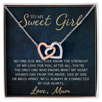 To My Daughter - Unique Heart Bonding Necklace Gift Set Interlocking Hearts Necklace