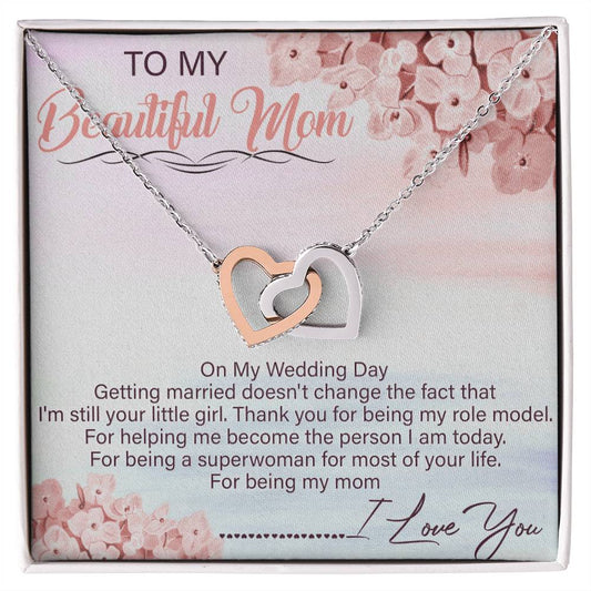 To My Beautiful Mom Interlocking Hearts Necklace Message Card