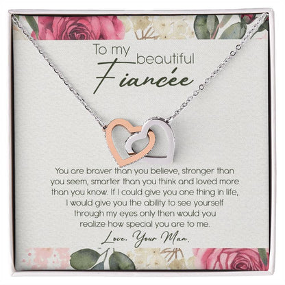 To My Beautiful Fiancé Interlocking Hearts Necklace Message Card