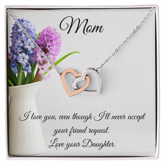 Gift For Mom-Two Hearts-I Love You. Interlocking Hearts Necklace