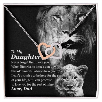 Selling Out Fast To My Daughter - This Old Lion Will Always Have Your Back Interlocking Hearts Necklace
