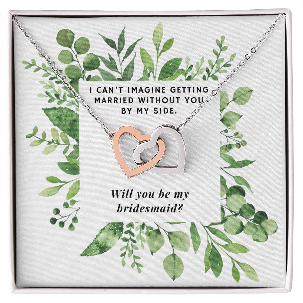 Bridesmaid Greenery Square Interlocking Hearts Necklace