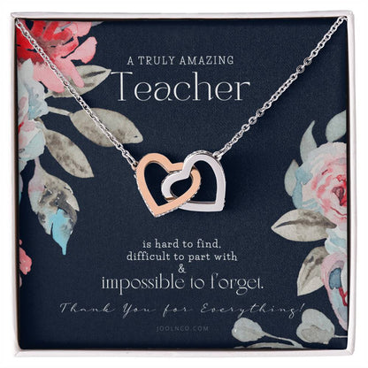 Teacher Gift Gift For Teacher Necklace A Truly Amazing Teacher Appreciation Gift Interlocking Hearts Necklace