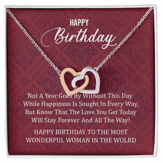 Happy Birthday To The Most Wonderful Woman In The World Interlocking Hearts Necklace